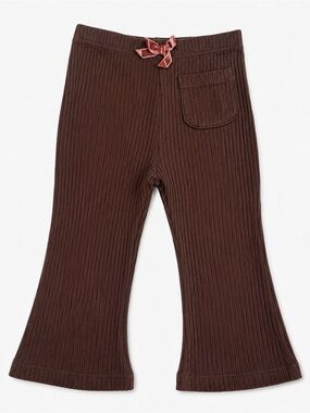 Nicole Miller Brown Ribbed Flare Leggings with Pink Bow